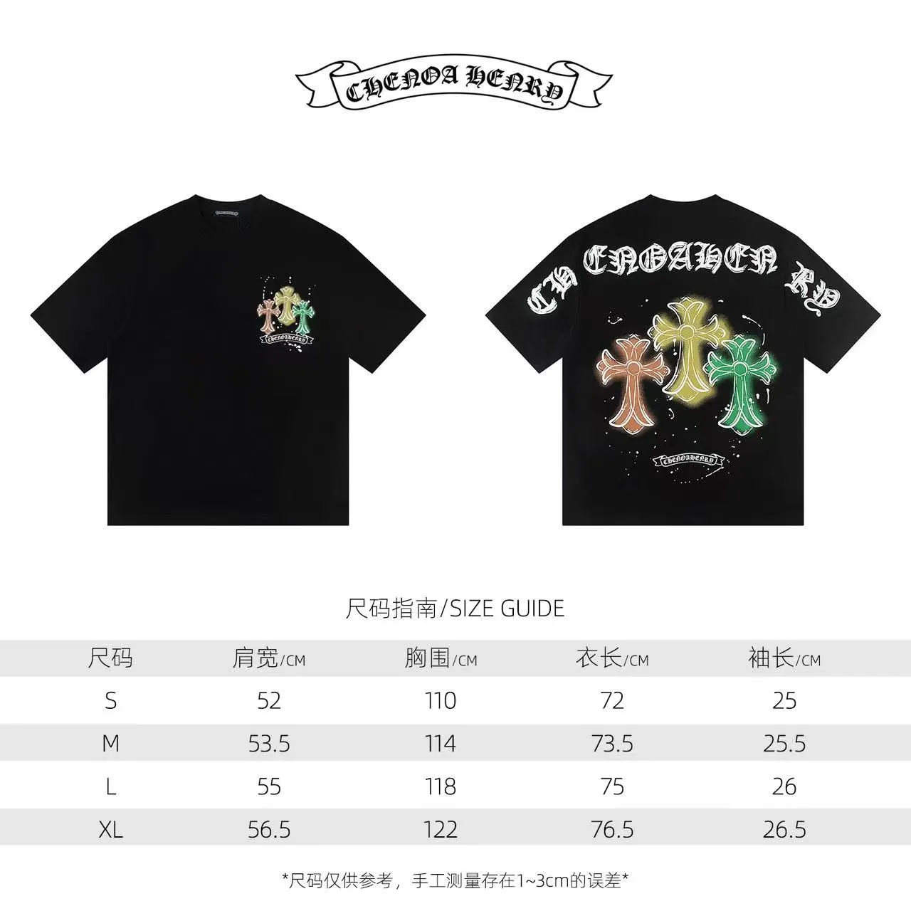 🅿️160 Style: 2025 new Croix Heart short-sleeved T-shirt Material: High version 300g double yarn combed cotton Size: S～XL Color: Black Style number: Z016